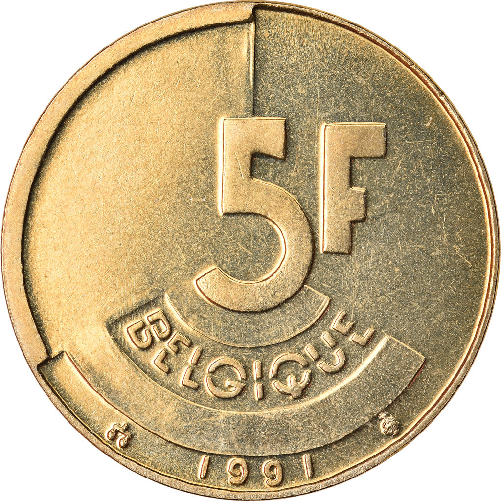 Coin, Belgium, 5 Francs, 5 Frank, 1991, MS(65-70), Brass Or Aluminum-Bronze