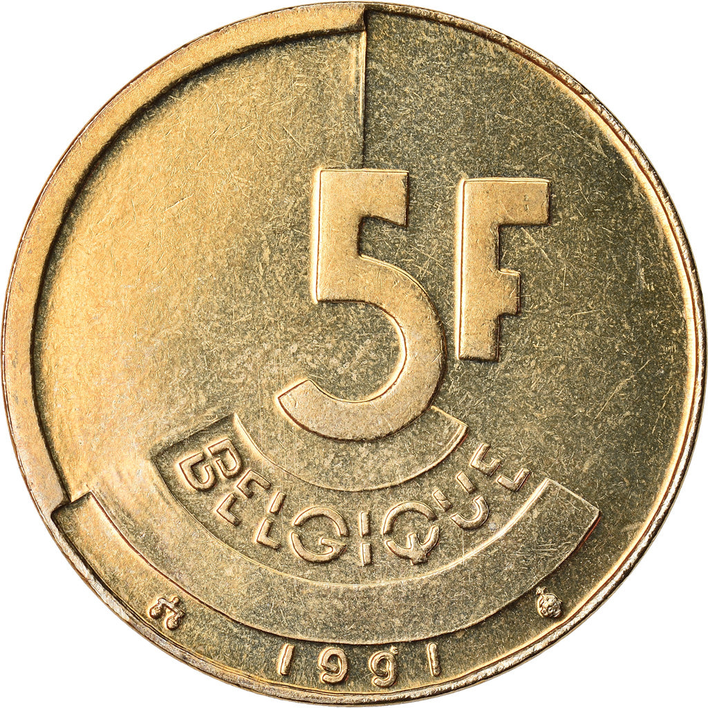 Coin, Belgium, 5 Francs, 5 Frank, 1991, MS(64), Brass Or Aluminum-Bronze, KM:163