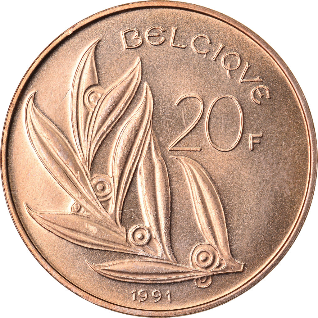 Coin, Belgium, 20 Francs, 20 Frank, 1991, MS(65-70), Nickel-Bronze, KM:159