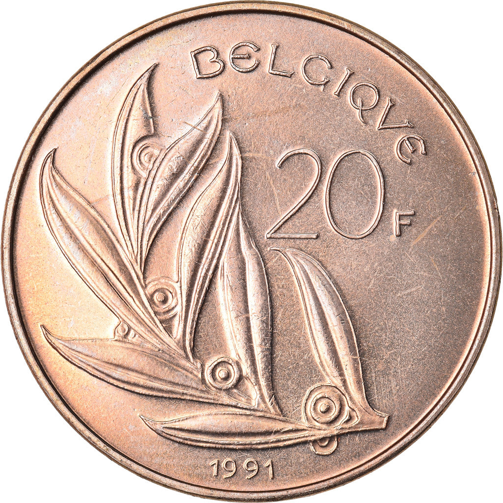 Coin, Belgium, 20 Francs, 20 Frank, 1991, MS(65-70), Nickel-Bronze, KM:159