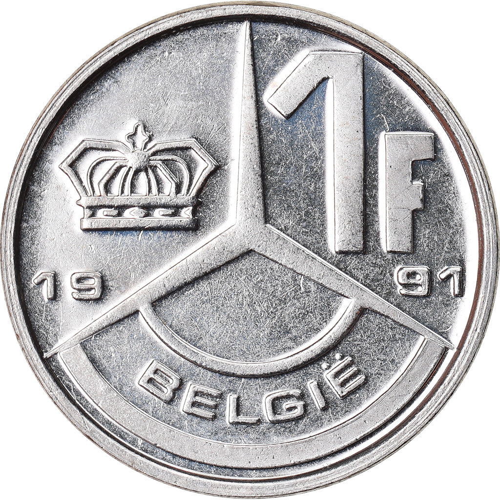 Coin, Belgium, Franc, 1991, MS(64), Nickel Plated Iron, KM:171