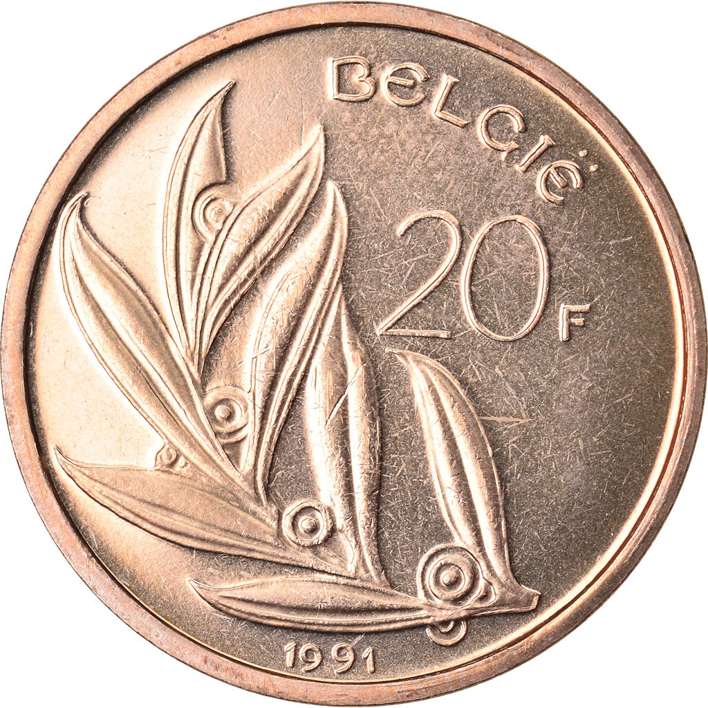 Coin, Belgium, 20 Francs, 20 Frank, 1991, MS(65-70), Nickel-Bronze, KM:160