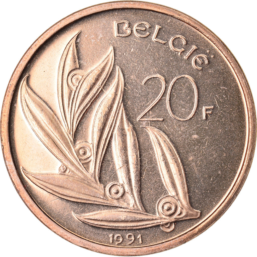Coin, Belgium, 20 Francs, 20 Frank, 1991, MS(65-70), Nickel-Bronze, KM:160