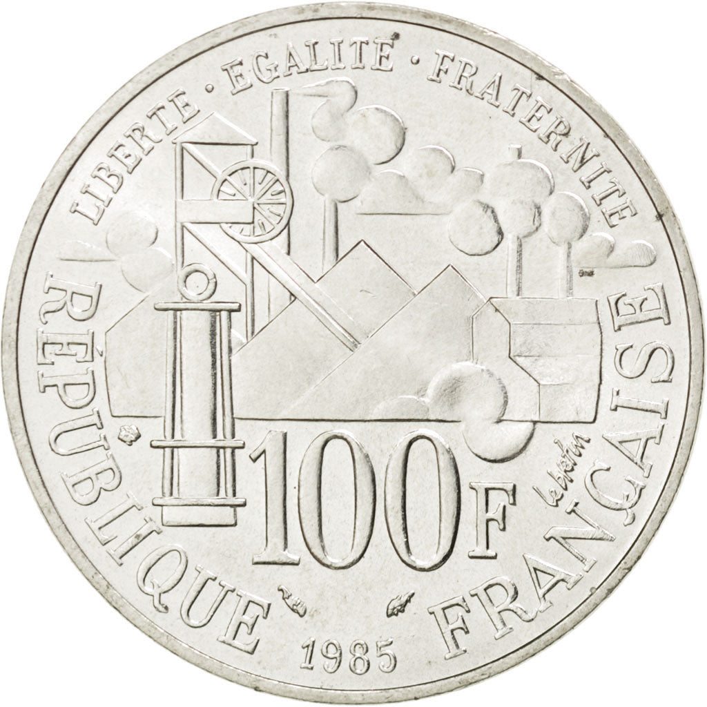 FRANCE, Germinal, 100 Francs, 1985, KM #957, MS(63), Silver, Gadoury #900, 15.01