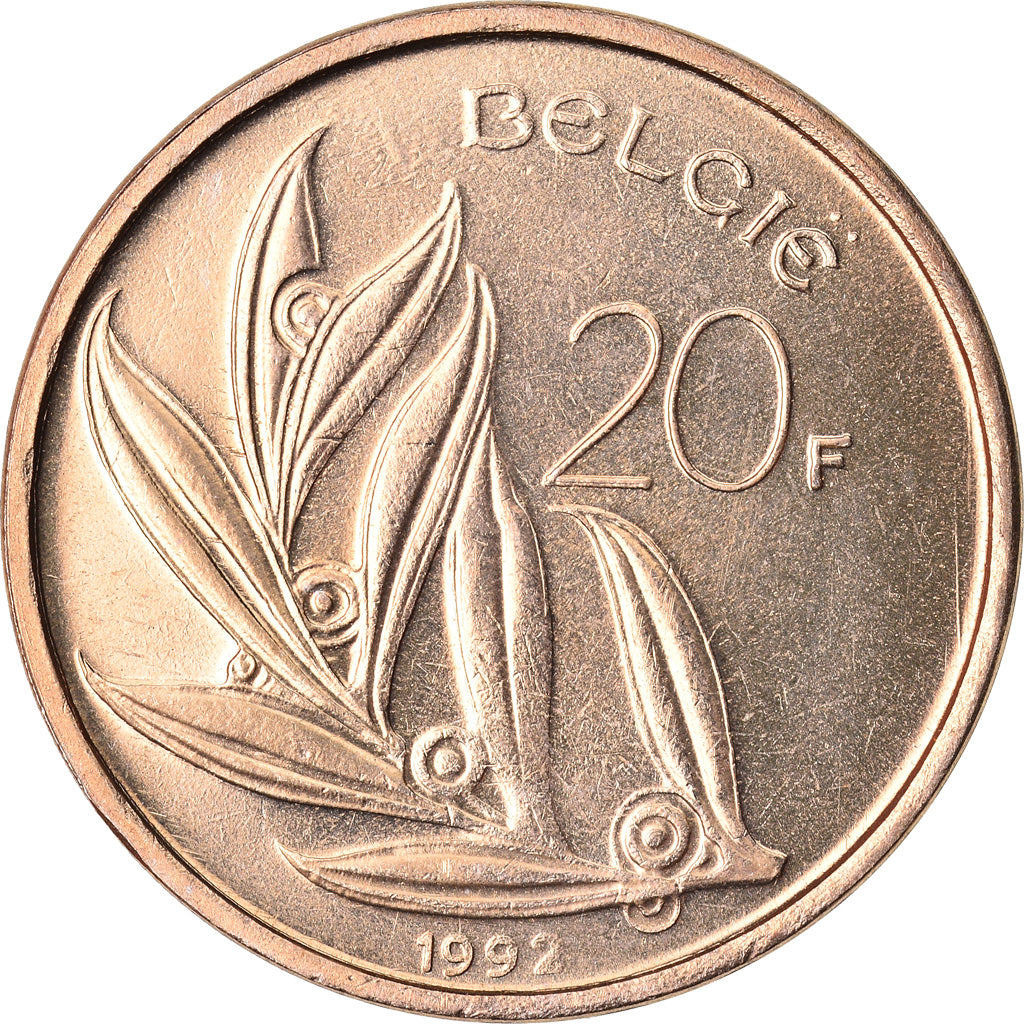 Coin, Belgium, 20 Francs, 20 Frank, 1992, MS(65-70), Nickel-Bronze, KM:160