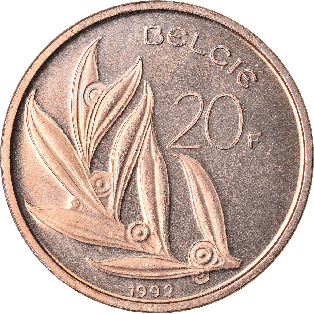 Coin, Belgium, 20 Francs, 20 Frank, 1992, MS(64), Nickel-Bronze, KM:160