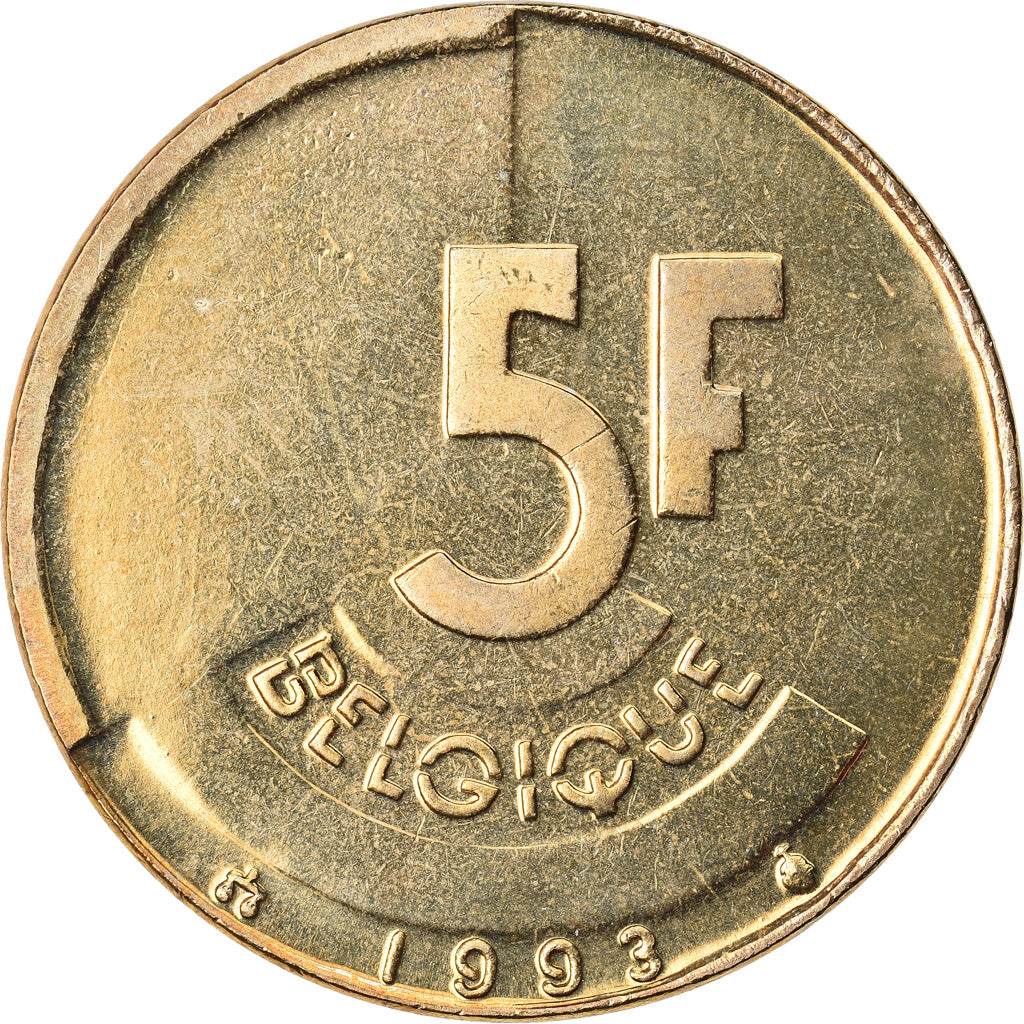 Moneta, Belgia, 5 Francs, 5 Frank, 1993, MS(65-70), Mosiądz lub