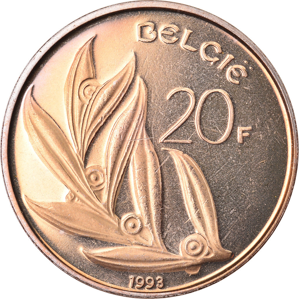 Coin, Belgium, 20 Francs, 20 Frank, 1993, MS(64), Nickel-Bronze, KM:160