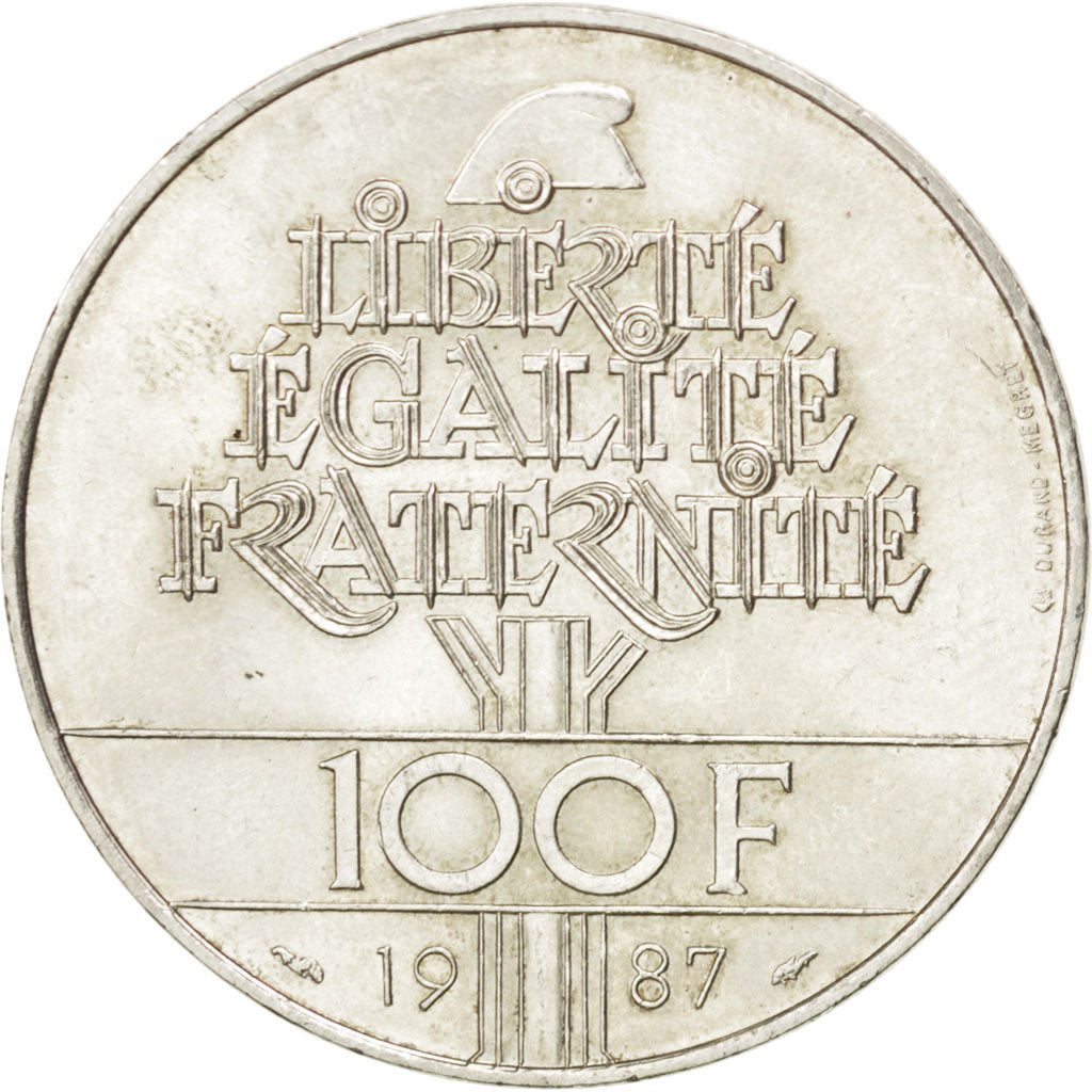 FRANCE, Lafayette, 100 Francs, 1987, KM #962, MS(60-62), Silver, 31, Gadoury...