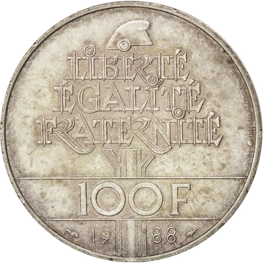 FRANCE, Fraternité, 100 Francs, 1988, KM #966, AU(50-53), Silver, Gadoury #903,