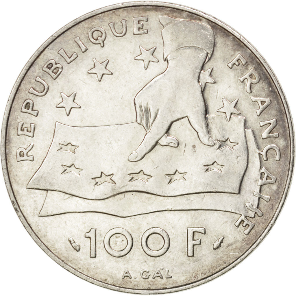 FRANCE, Descartes, 100 Francs, 1991, KM #996, AU(55-58), Silver, Gadoury #906,..
