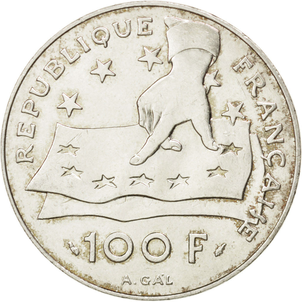 FRANCE, Descartes, 100 Francs, 1991, KM #996, MS(60-62), Silver, Gadoury #906,..