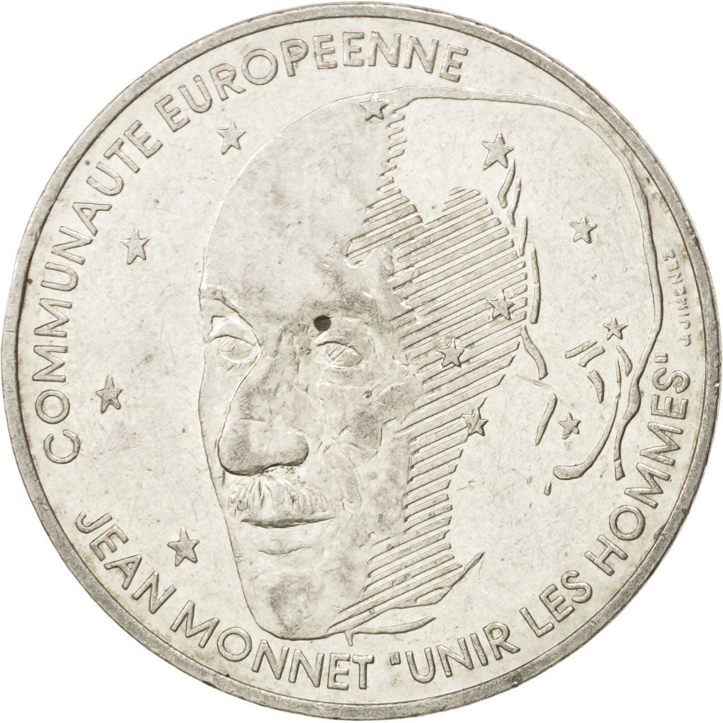 FRANCE, Jean Monnet, 100 Francs, 1992, KM #1120, AU(55-58), Silver, Gadoury...
