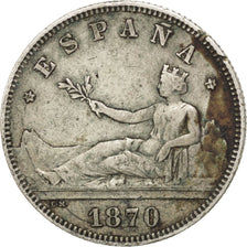 Spain, 2 Pesetas, 1870, KM #654, VF(30-35), Silver, 27, 10.20