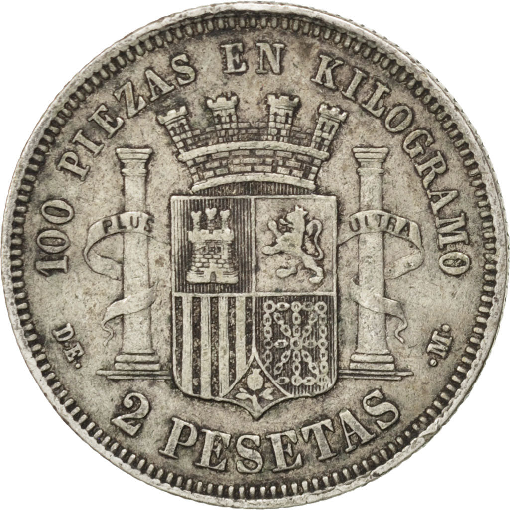 Spain, 2 Pesetas, 1870, KM #654, VF(30-35), Silver, 27, 10.20
