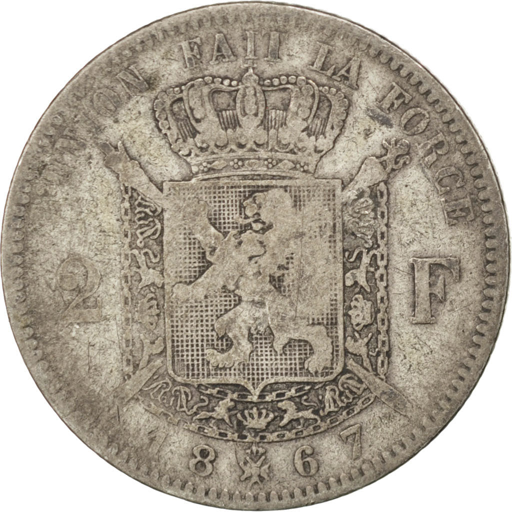 Coin, Belgium, Leopold II, 2 Francs, 2 Frank, 1867, F(12-15), Silver, KM:30.1