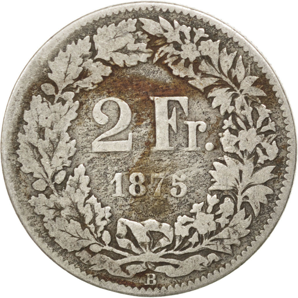 Coin, Switzerland, 2 Francs, 1875, Bern, VF(20-25), Silver, KM:21