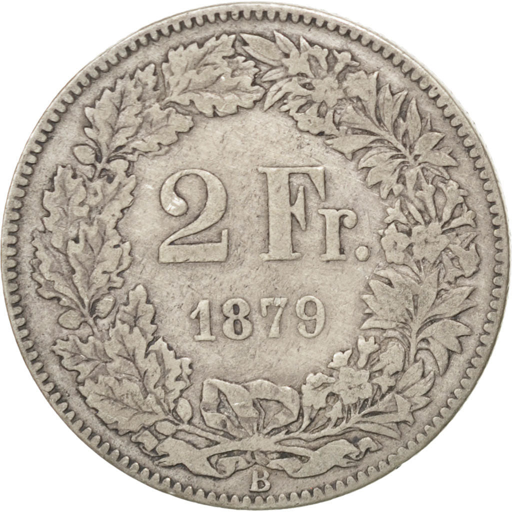 SWITZERLAND, 2 Francs, 1879, Bern, KM #21, EF(40-45), Silver, 27.4, 9.73