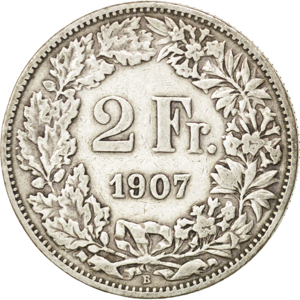 Coin, Switzerland, 2 Francs, 1907, Bern, EF(40-45), Silver, KM:21
