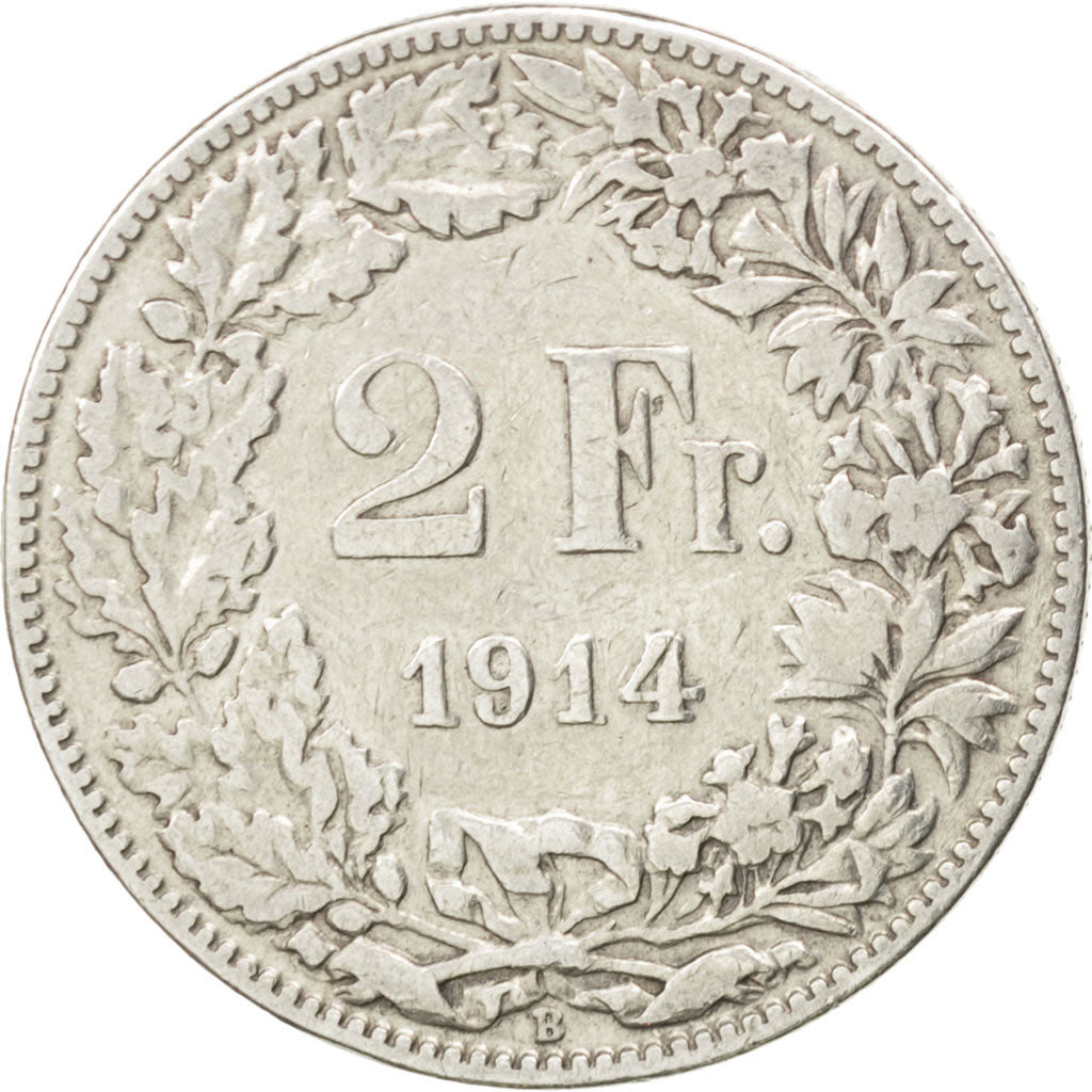 Coin, Switzerland, 2 Francs, 1914, Bern, VF(30-35), Silver, KM:21