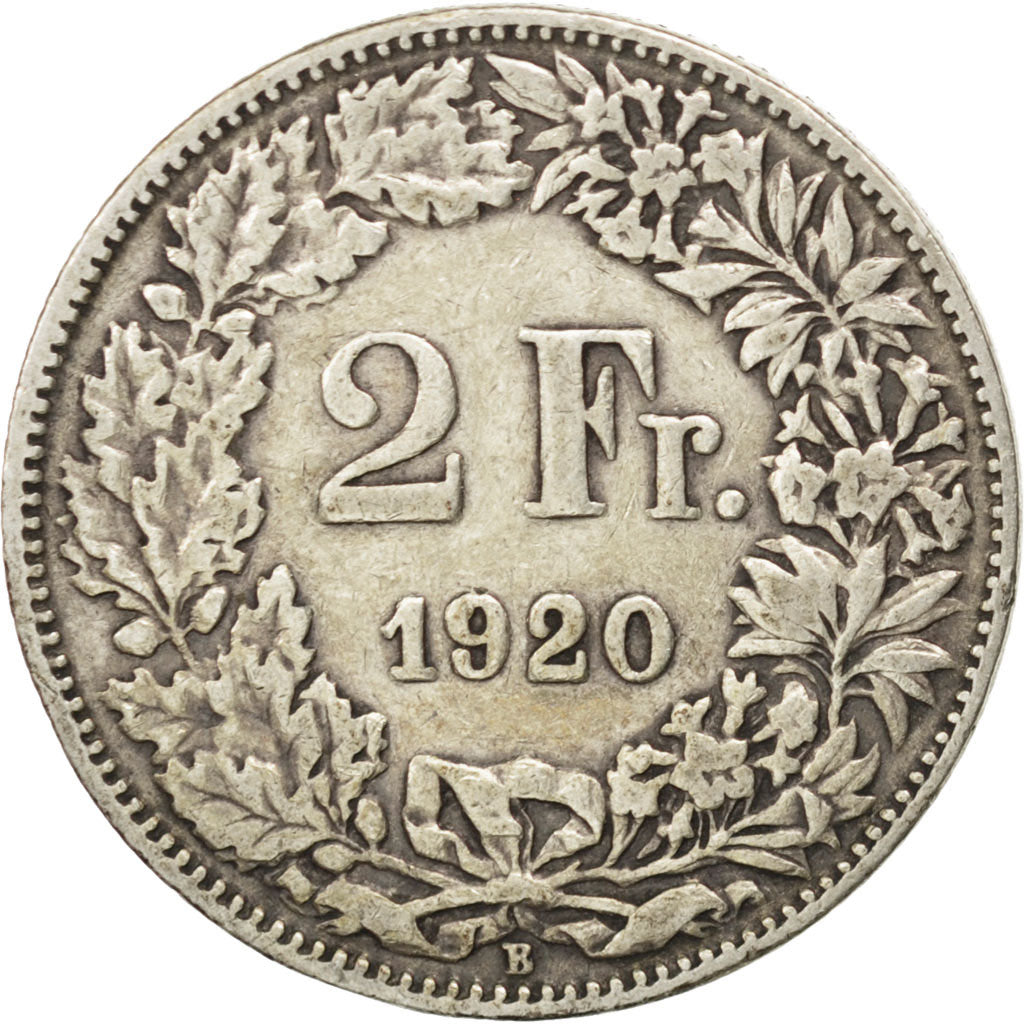 Coin, Switzerland, 2 Francs, 1920, Bern, EF(40-45), Silver, KM:21