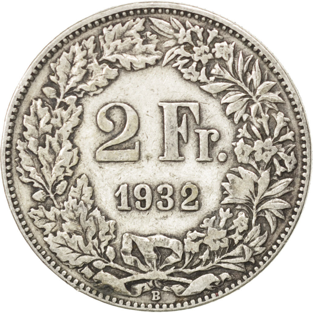 SWITZERLAND, 2 Francs, 1932, Bern, KM #21, EF(40-45), Silver, 27.4, 9.94