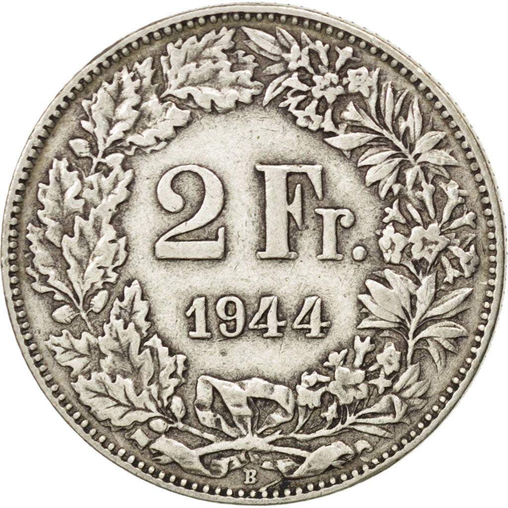Coin, Switzerland, 2 Francs, 1944, Bern, EF(40-45), Silver, KM:21