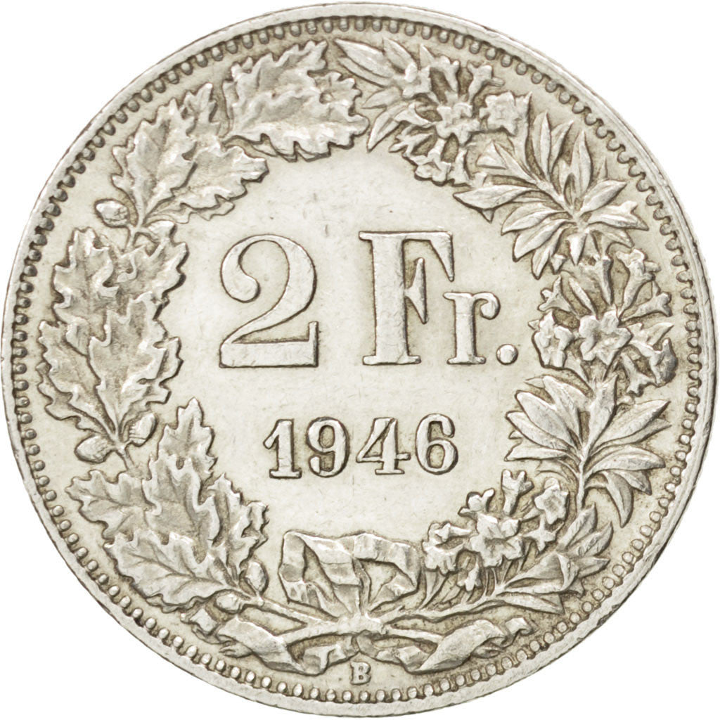 SWITZERLAND, 2 Francs, 1946, Bern, KM #21, AU(50-53), Silver, 27.4, 10.00