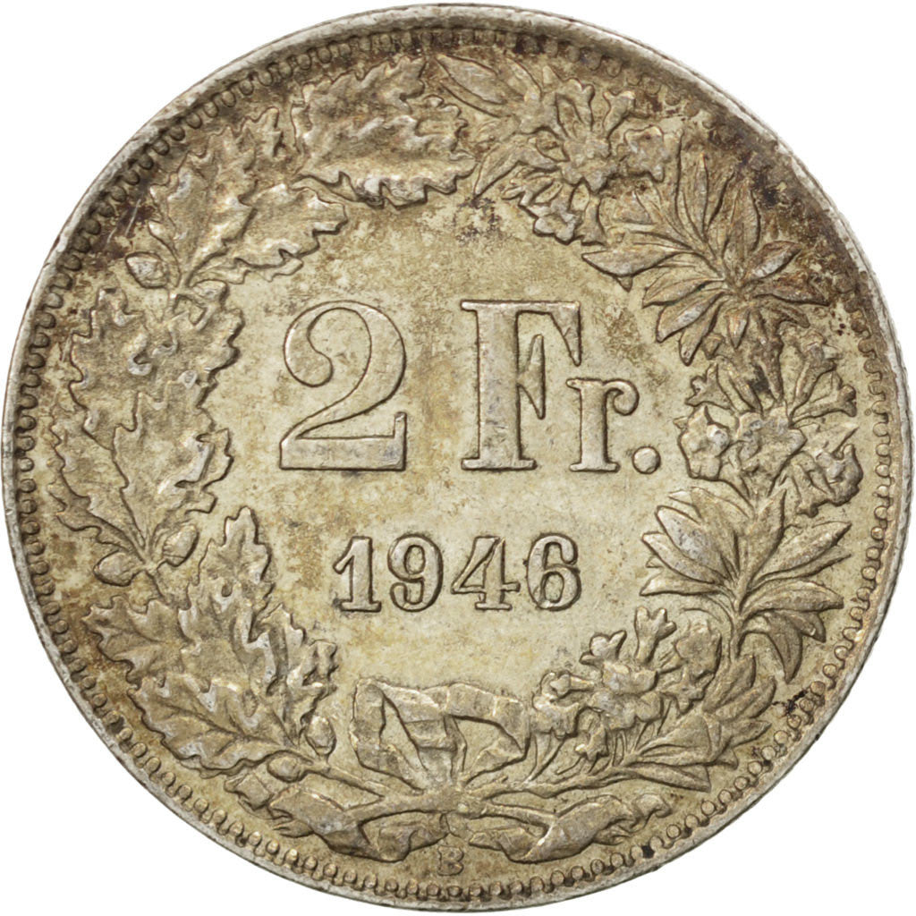 Coin, Switzerland, 2 Francs, 1946, Bern, EF(40-45), Silver, KM:21