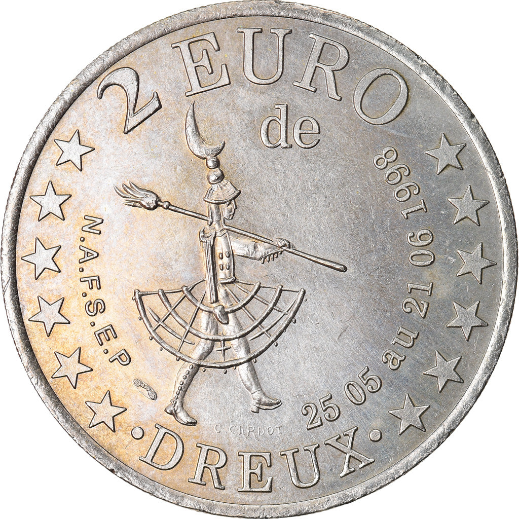 France, 2 Euro, Euro des Villes, 1998, Dreux - Philidor, SUP