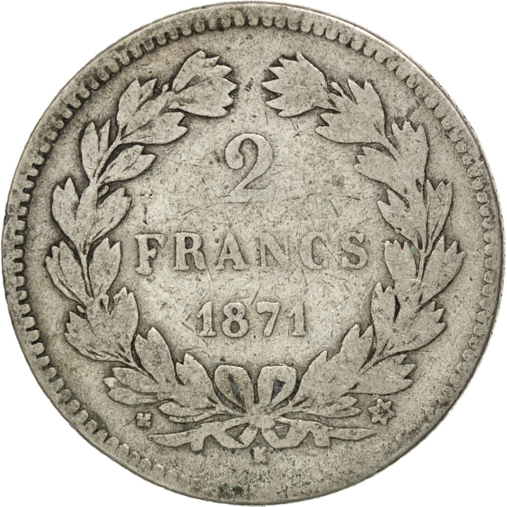 Coin, France, Cérès, 2 Francs, 1871, Bordeaux, VF(20-25), Silver, KM:816.2