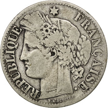 FRANCE, Cérès, 2 Francs, 1873, Paris, KM #817.1, F(12-15), Silver, 27, Gadoury #