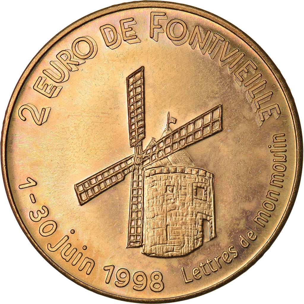 França, 2 Euro, Euros des villes, 1998, Fontvieille - Alphonse Daudet