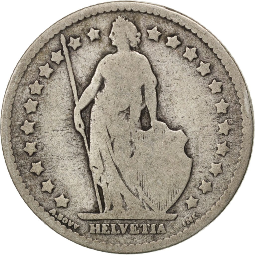 SWITZERLAND, Franc, 1880, Bern, KM #24, VG(8-10), Silver, 23.2, 4.71
