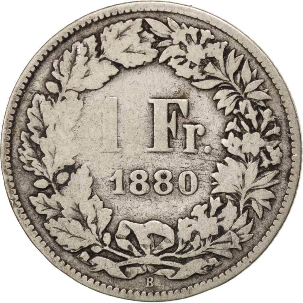 SWITZERLAND, Franc, 1880, Bern, KM #24, VG(8-10), Silver, 23.2, 4.71