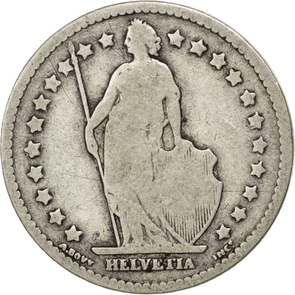 SWITZERLAND, Franc, 1880, Bern, KM #24, F(12-15), Silver, 23.2, 4.75