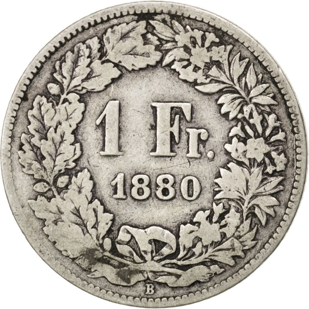 SWITZERLAND, Franc, 1880, Bern, KM #24, F(12-15), Silver, 23.2, 4.75