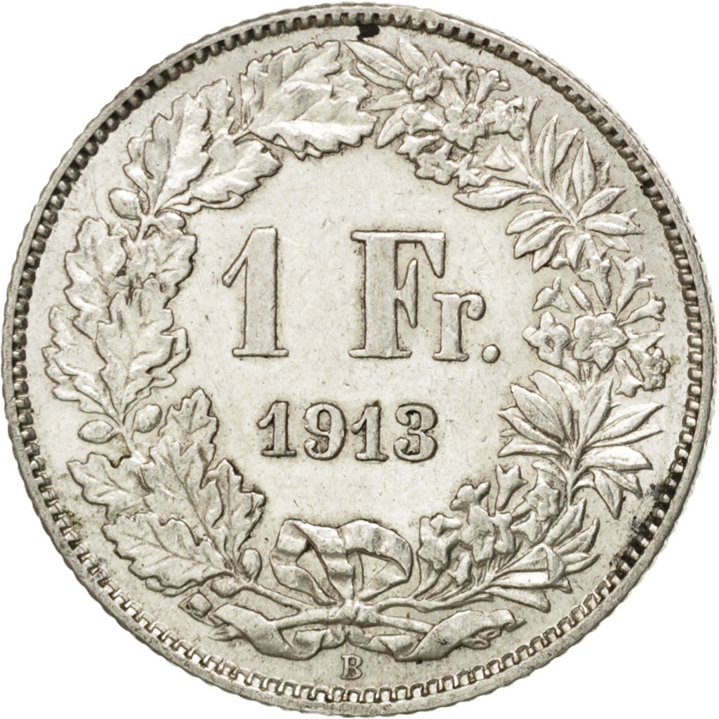 SWITZERLAND, Franc, 1913, Bern, KM #24, AU(55-58), Silver, 23.2, 5.00