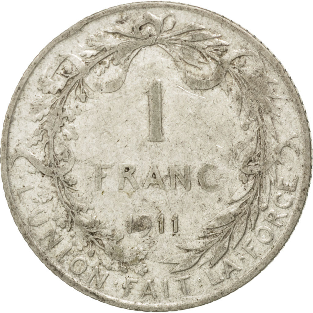 BELGIUM, Franc, 1911, KM #72, VF(20-25), Silver, 4.94