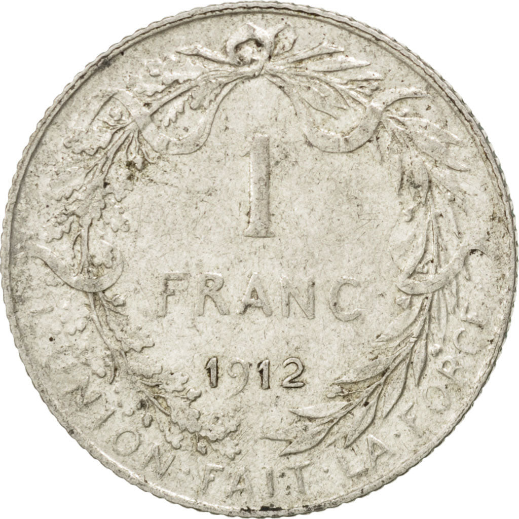 BELGIUM, Franc, 1912, KM #72, EF(40-45), Silver, 4.99