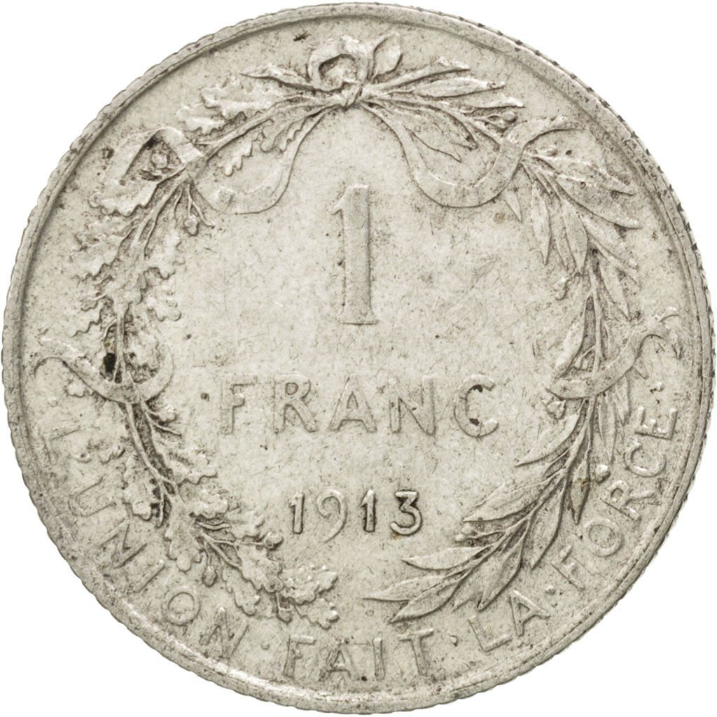 BELGIUM, Franc, 1913, KM #72, EF(40-45), Silver, 4.96