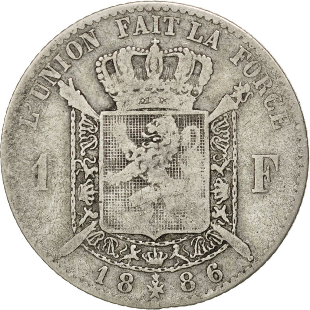 Coin, Belgium, Leopold II, Franc, 1886, VG(8-10), Silver, KM:28.1