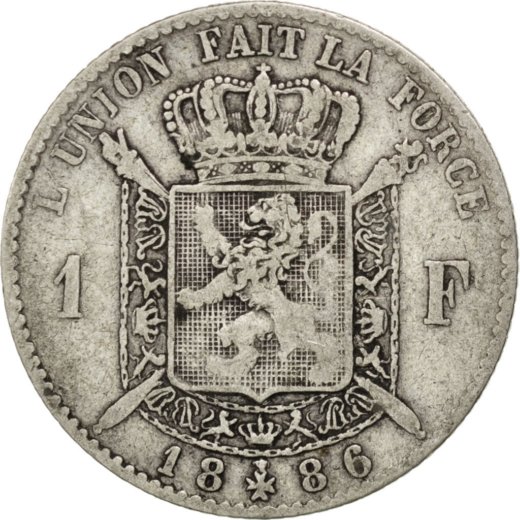 BELGIUM, Franc, 1886, KM #28.1, VF(20-25), Silver, 4.83