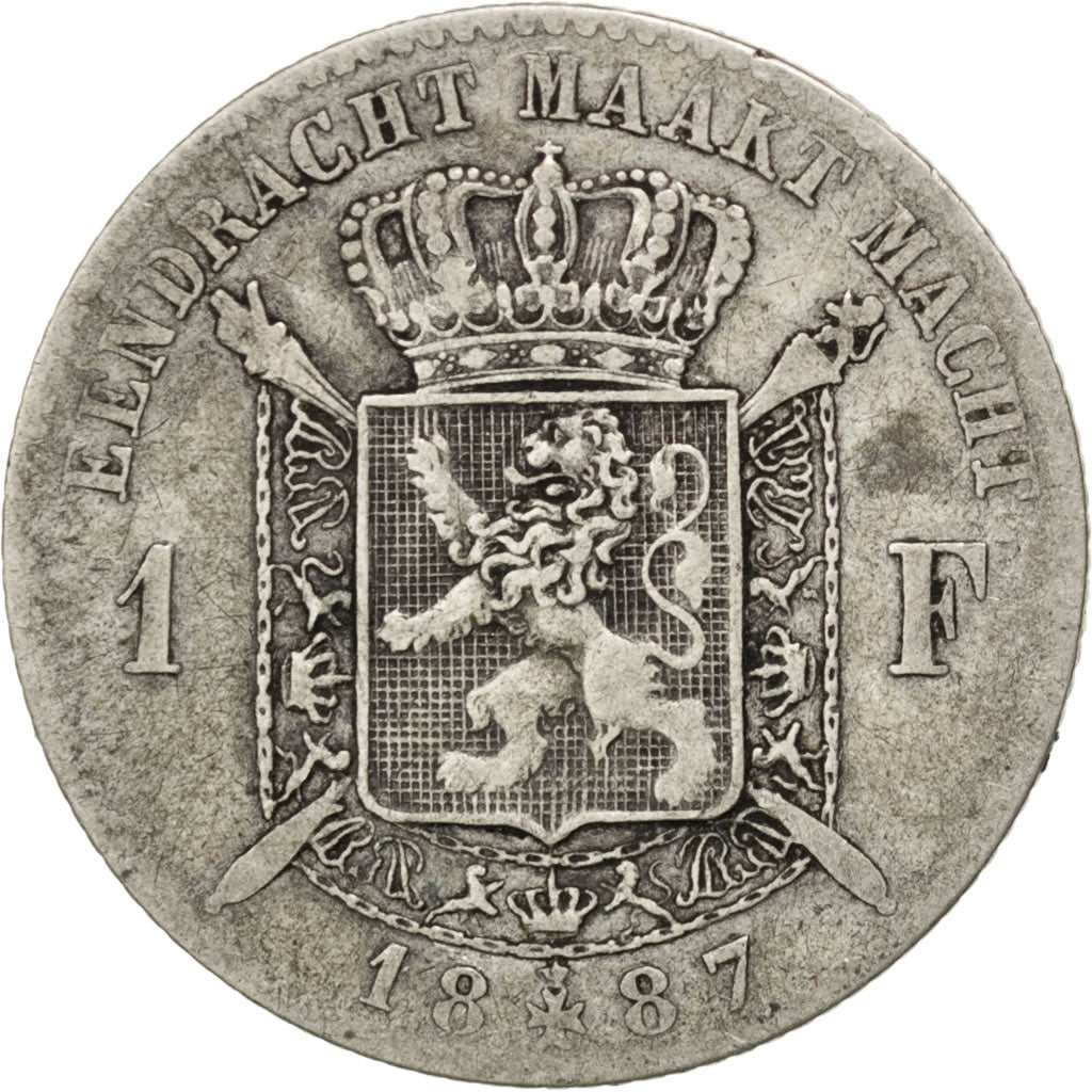 BELGIUM, Franc, 1887, KM #29.2, F(12-15), Silver, 4.86