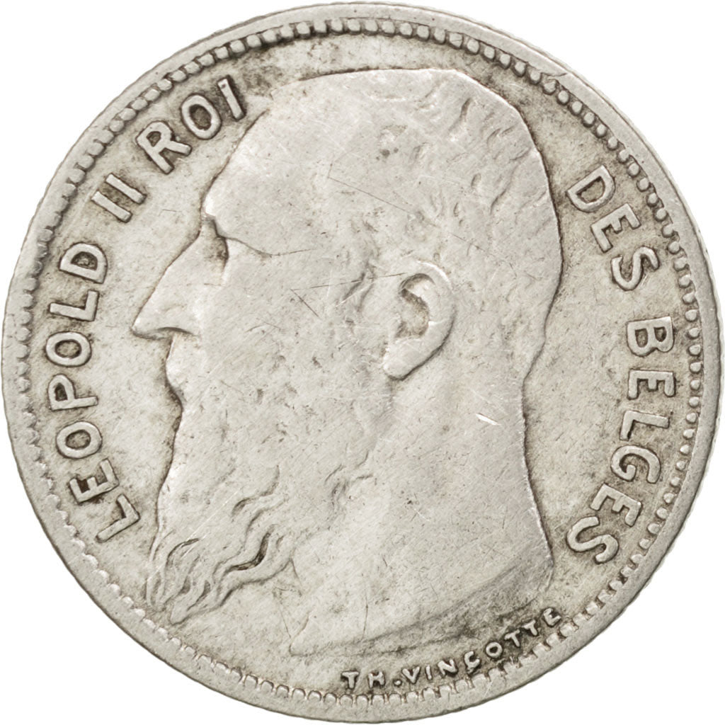 BELGIUM, Franc, 1904, KM #56.1, VF(20-25), Silver, 23, 4.92