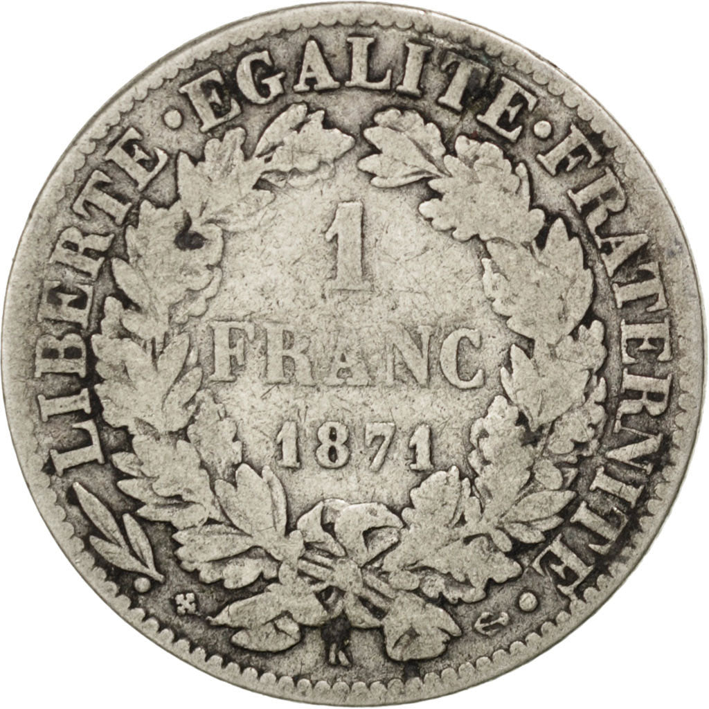 Monnaie, France, Cérès, Franc, 1871, Bordeaux, TB, Argent, KM:822.2