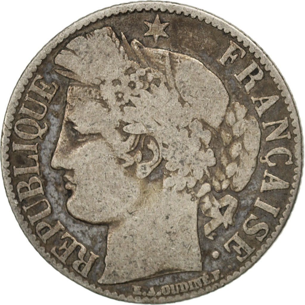 FRANCE, Cérès, Franc, 1872, Bordeaux, KM #822.2, VF(20-25), Silver, 23, Gadoury 