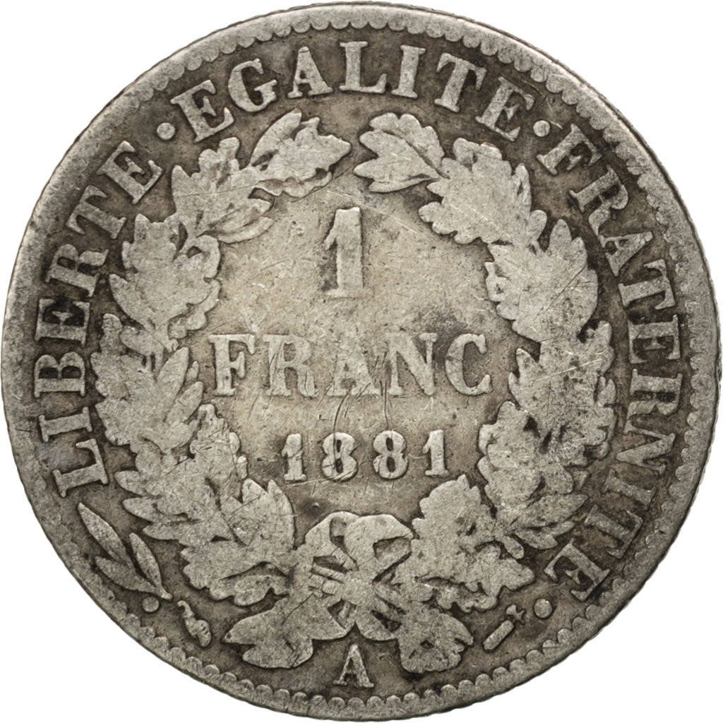 Munten, Frankrijk, Cérès, Franc, 1881, Paris, ZG+, Zilver, KM:822.1