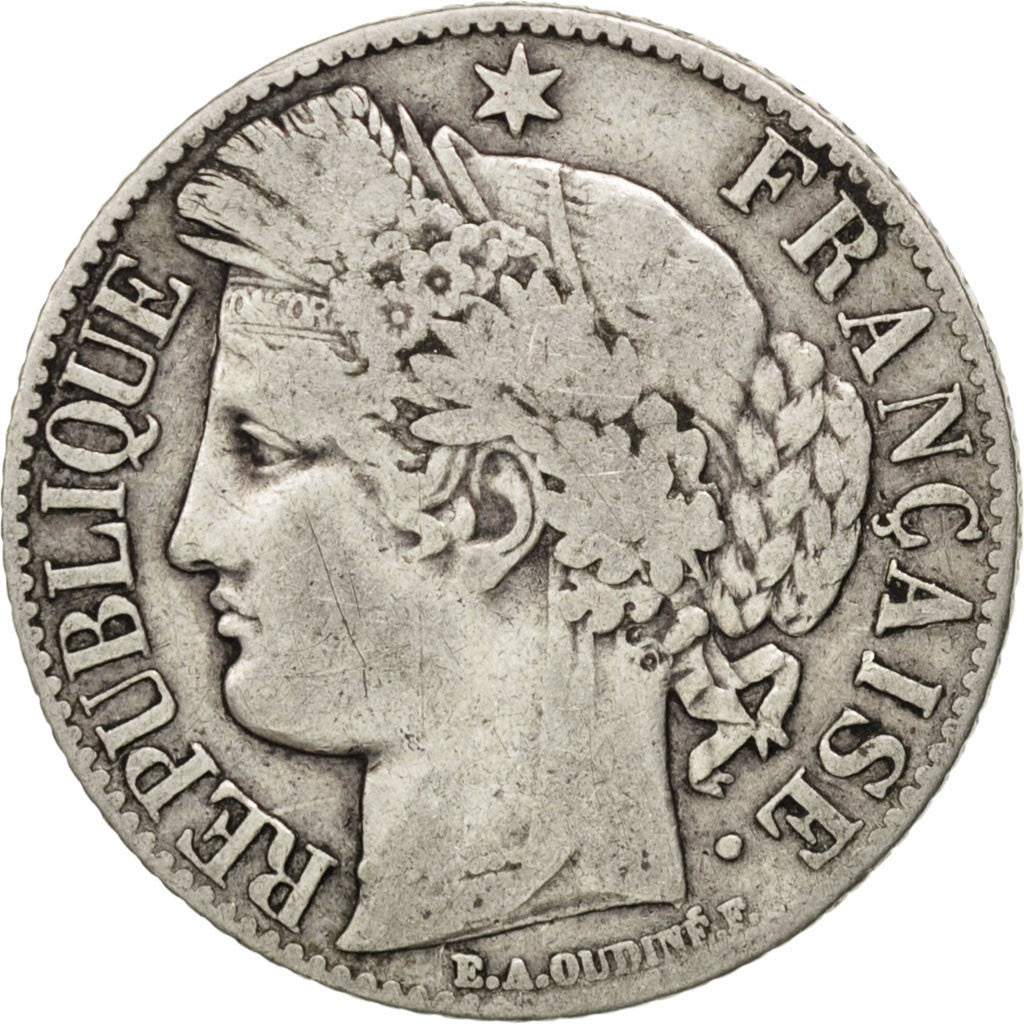 FRANCE, Cérès, Franc, 1888, Paris, KM #822.1, VF(20-25), Silver, 23, Gadoury #..