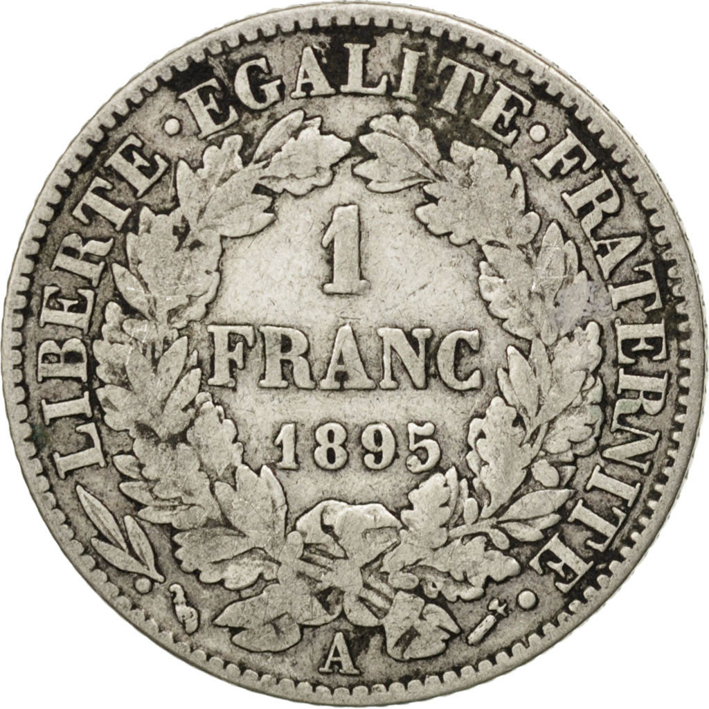 FRANCE, Cérès, Franc, 1895, Paris, KM #822.1, VF(20-25), Silver, 23, Gadoury #..